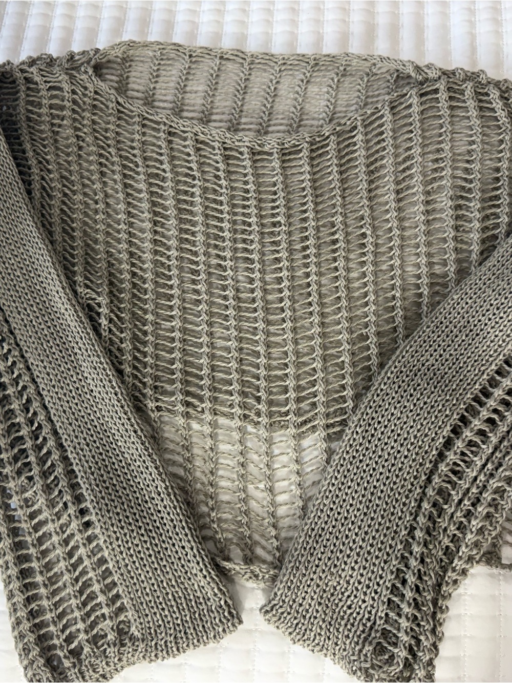 Light Gray Open-Knit Crop Women's Sweater